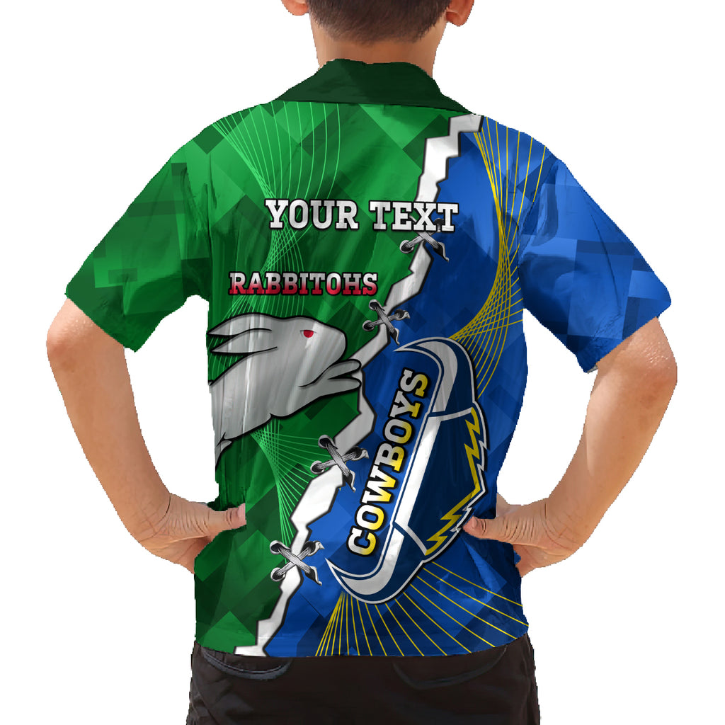 Personalised Rabbitohs And Cowboys Rugby Family Matching Off Shoulder Short Dress and Hawaiian Shirt Dynamic Style