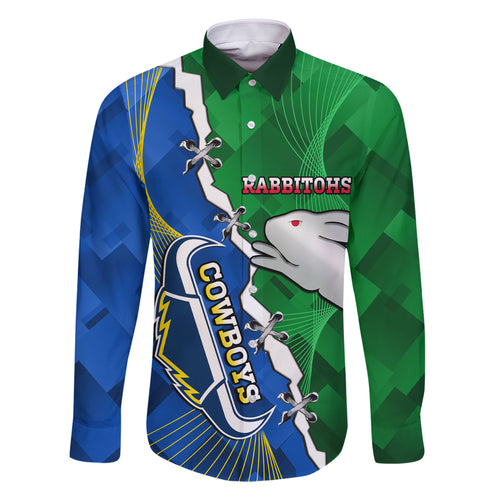 Personalised Rabbitohs And Cowboys Rugby Family Matching Off Shoulder Short Dress and Hawaiian Shirt Dynamic Style
