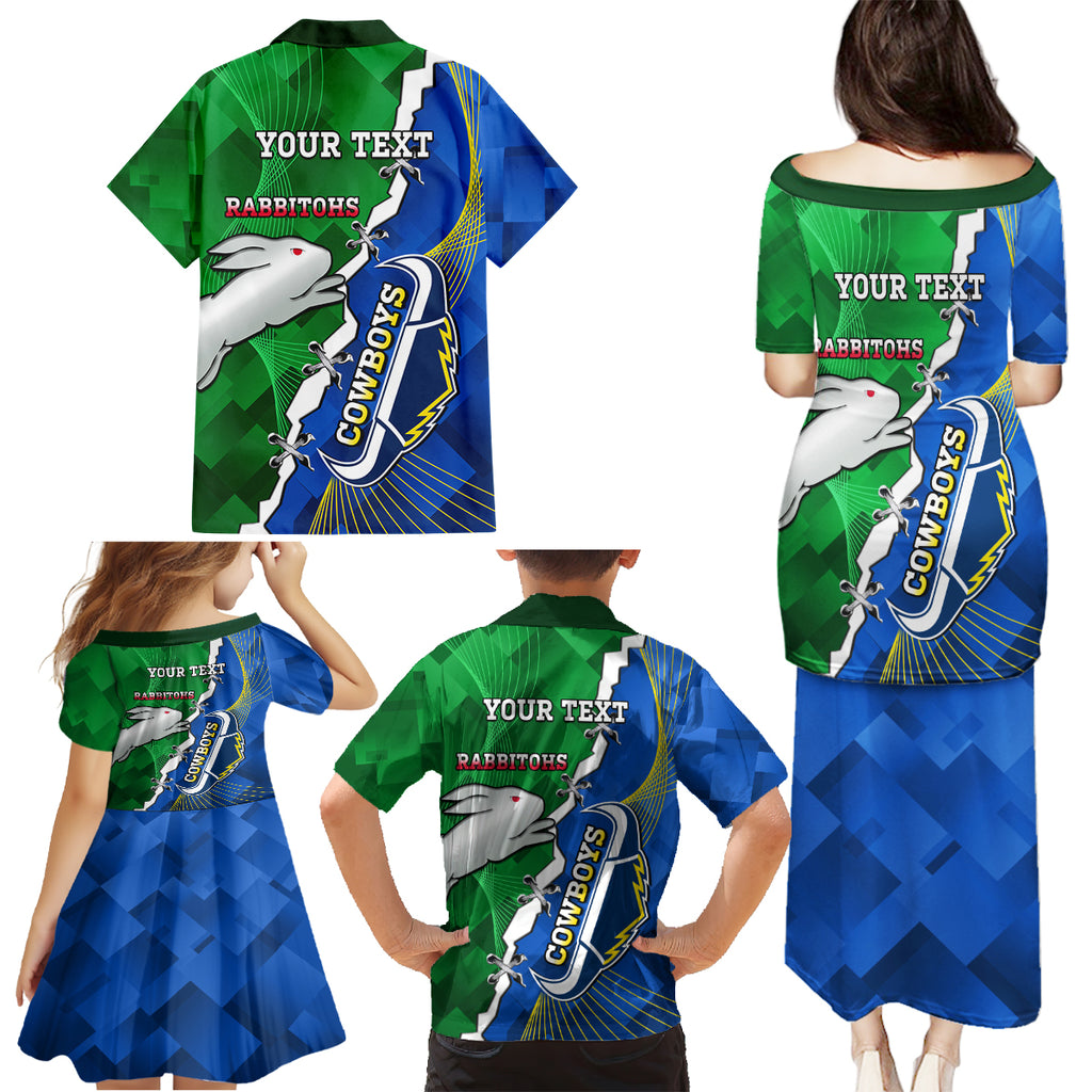 Personalised Rabbitohs And Cowboys Rugby Family Matching Puletasi and Hawaiian Shirt Dynamic Style