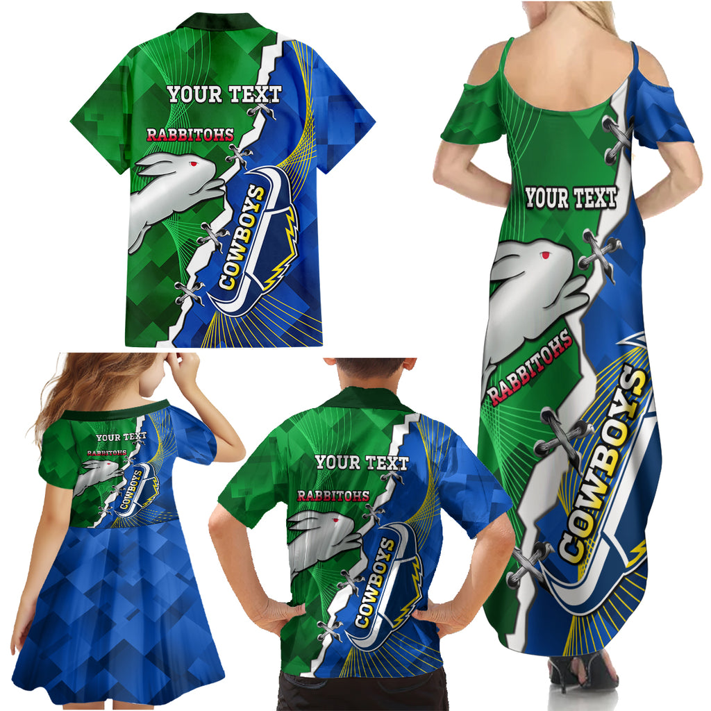 Personalised Rabbitohs And Cowboys Rugby Family Matching Summer Maxi Dress and Hawaiian Shirt Dynamic Style