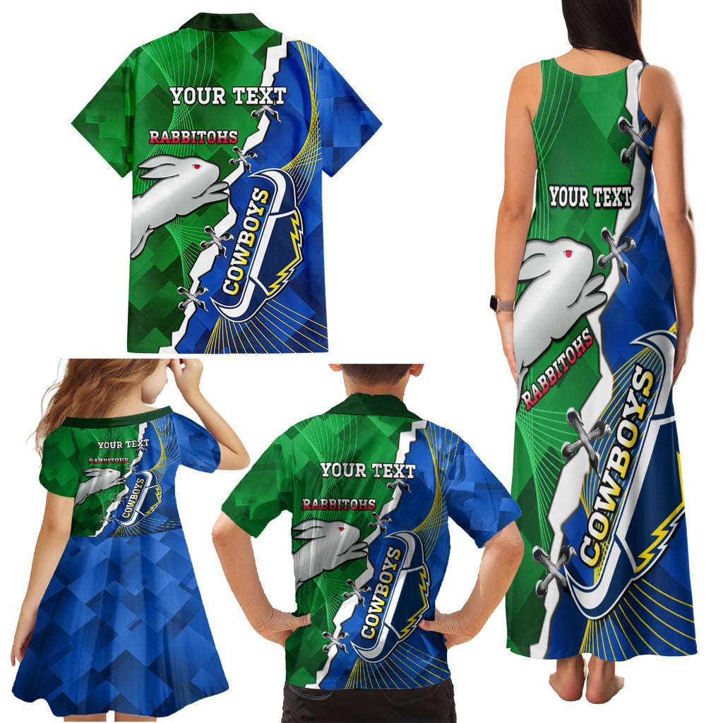 Personalised Rabbitohs And Cowboys Rugby Family Matching Tank Maxi Dress and Hawaiian Shirt Dynamic Style