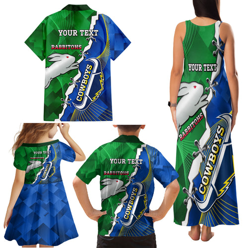 Personalised Rabbitohs And Cowboys Rugby Family Matching Tank Maxi Dress and Hawaiian Shirt Dynamic Style