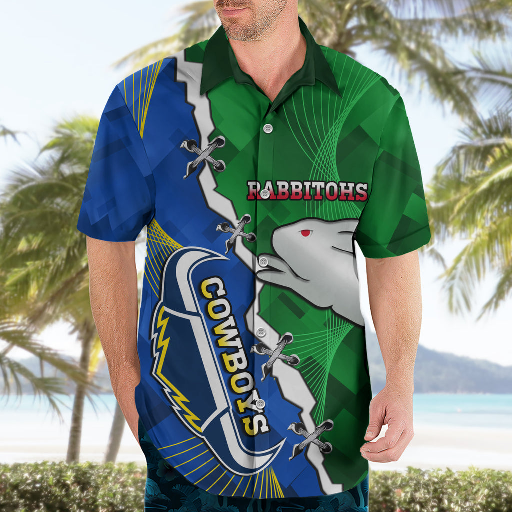 Personalised Rabbitohs And Cowboys Rugby Hawaiian Shirt Dynamic Style