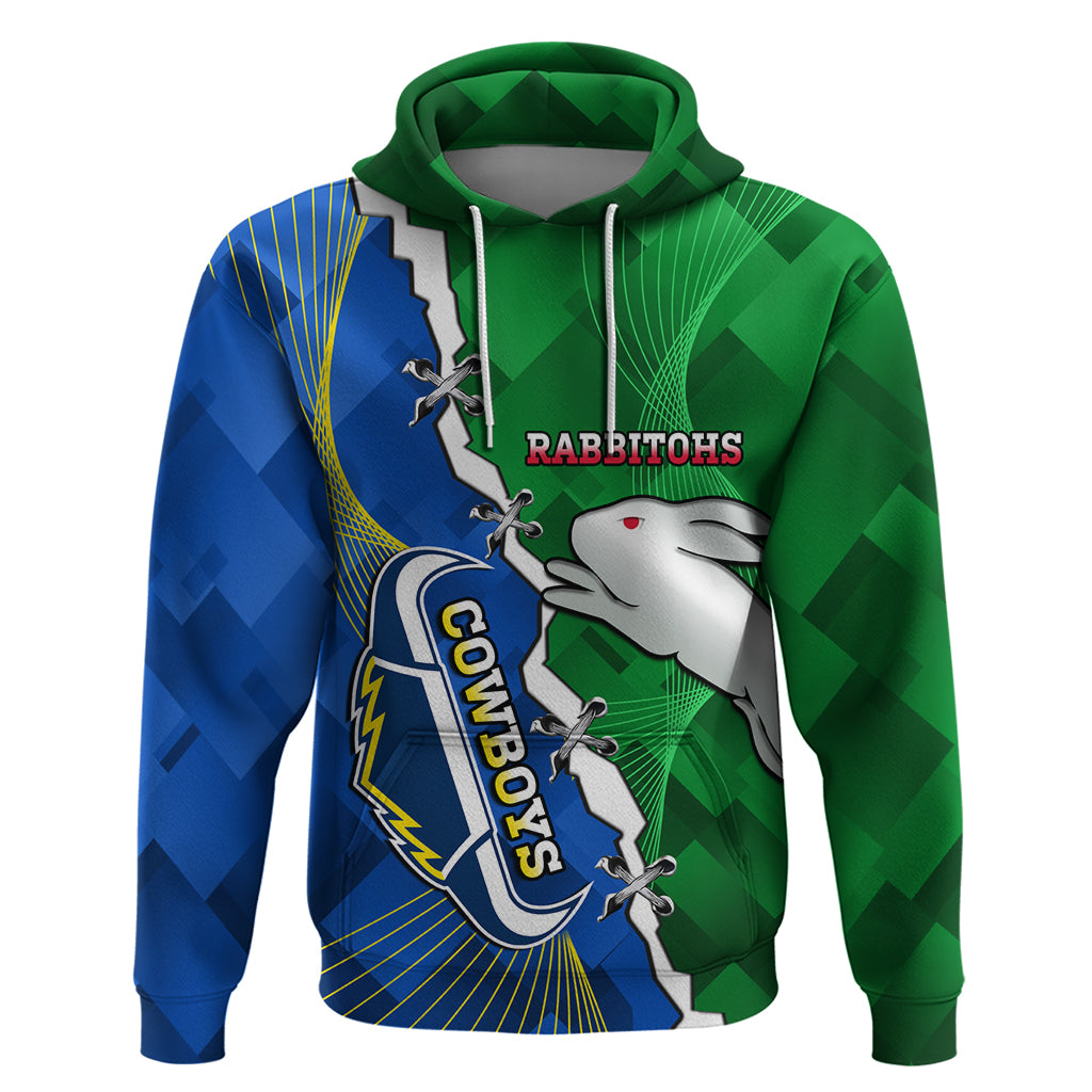 Personalised Rabbitohs And Cowboys Rugby Hoodie Dynamic Style