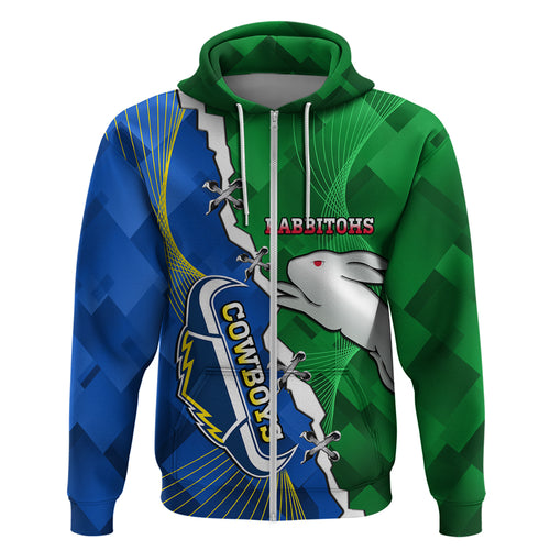 Personalised Rabbitohs And Cowboys Rugby Hoodie Dynamic Style