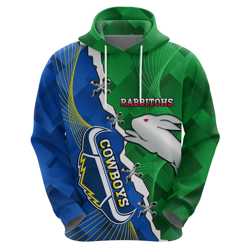 Personalised Rabbitohs And Cowboys Rugby Hoodie Dynamic Style
