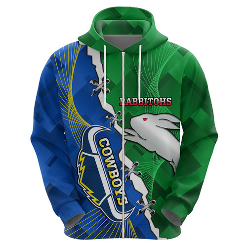 Personalised Rabbitohs And Cowboys Rugby Hoodie Dynamic Style