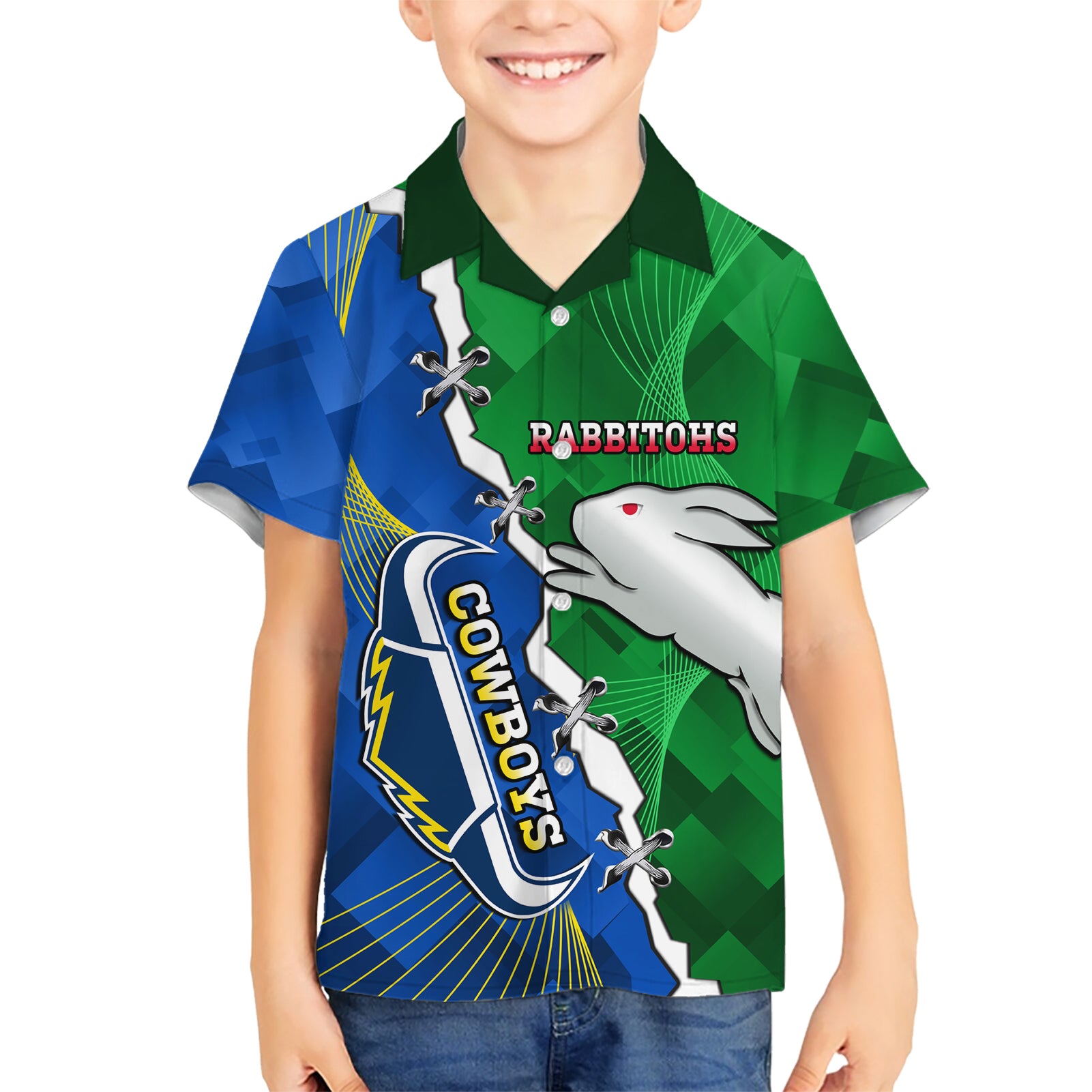 Personalised Rabbitohs And Cowboys Rugby Kid Hawaiian Shirt Dynamic Style