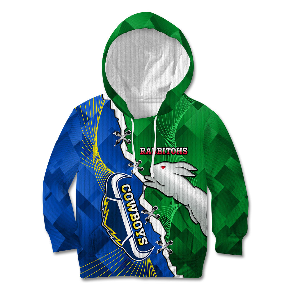 Personalised Rabbitohs And Cowboys Rugby Kid Hoodie Dynamic Style