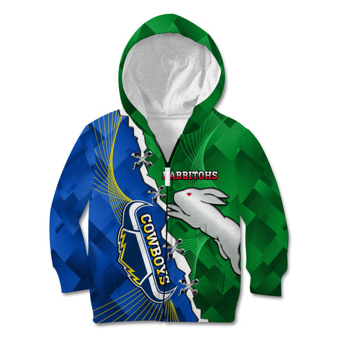 Personalised Rabbitohs And Cowboys Rugby Kid Hoodie Dynamic Style