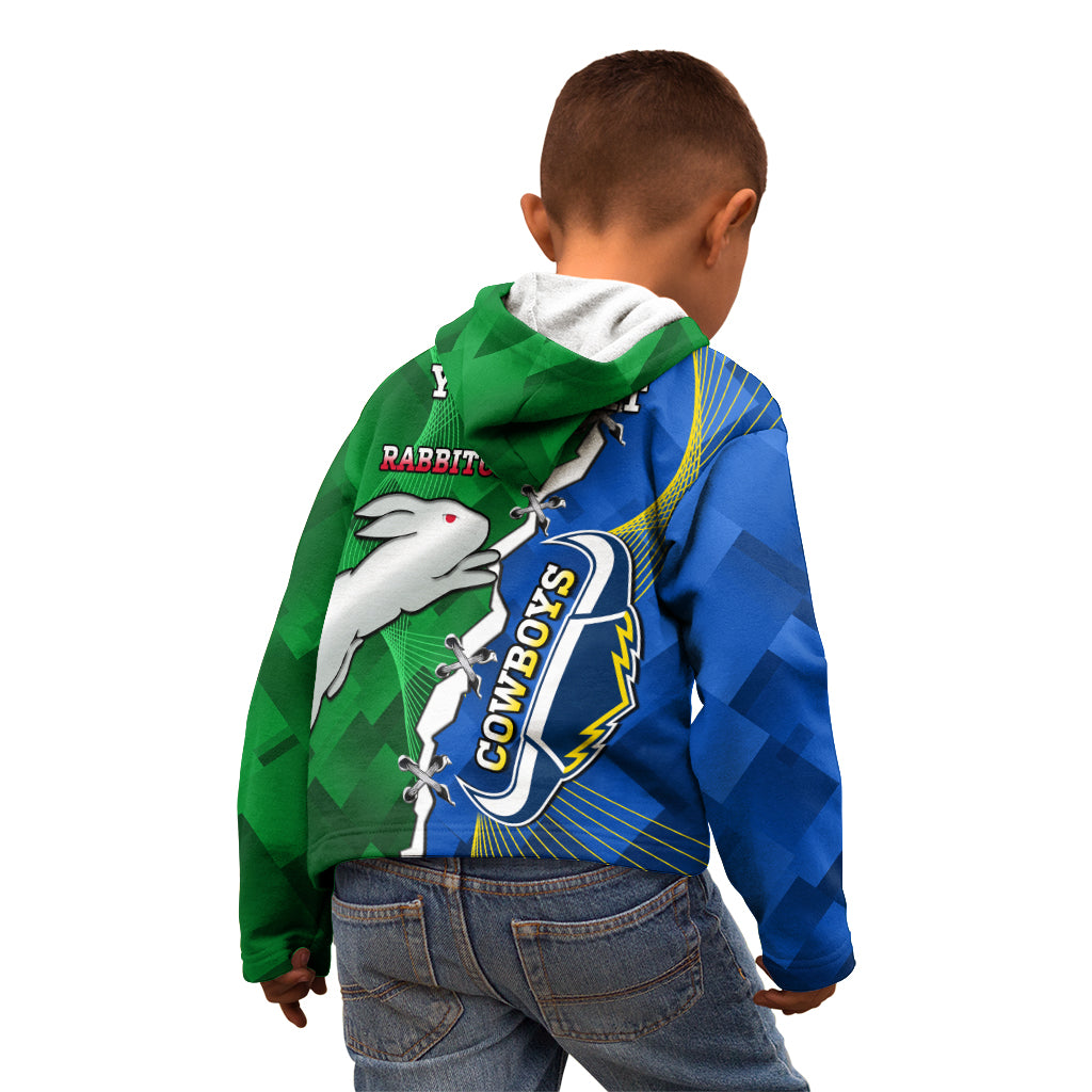 Personalised Rabbitohs And Cowboys Rugby Kid Hoodie Dynamic Style
