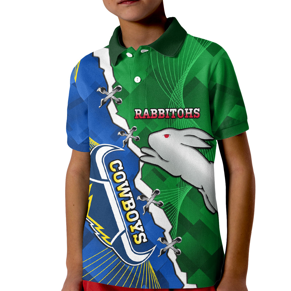 Personalised Rabbitohs And Cowboys Rugby Kid Polo Shirt Dynamic Style
