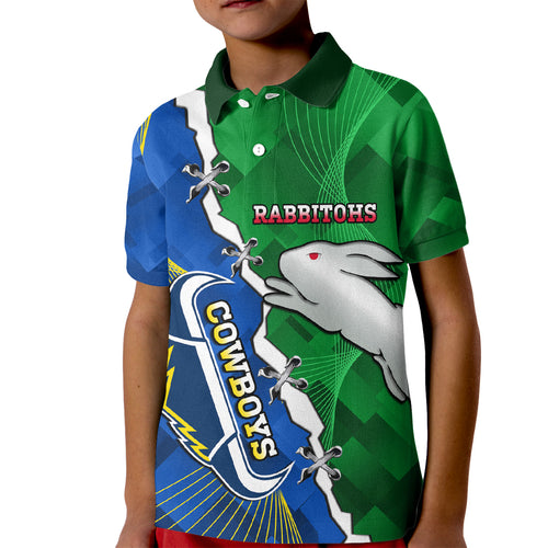 Personalised Rabbitohs And Cowboys Rugby Kid Polo Shirt Dynamic Style