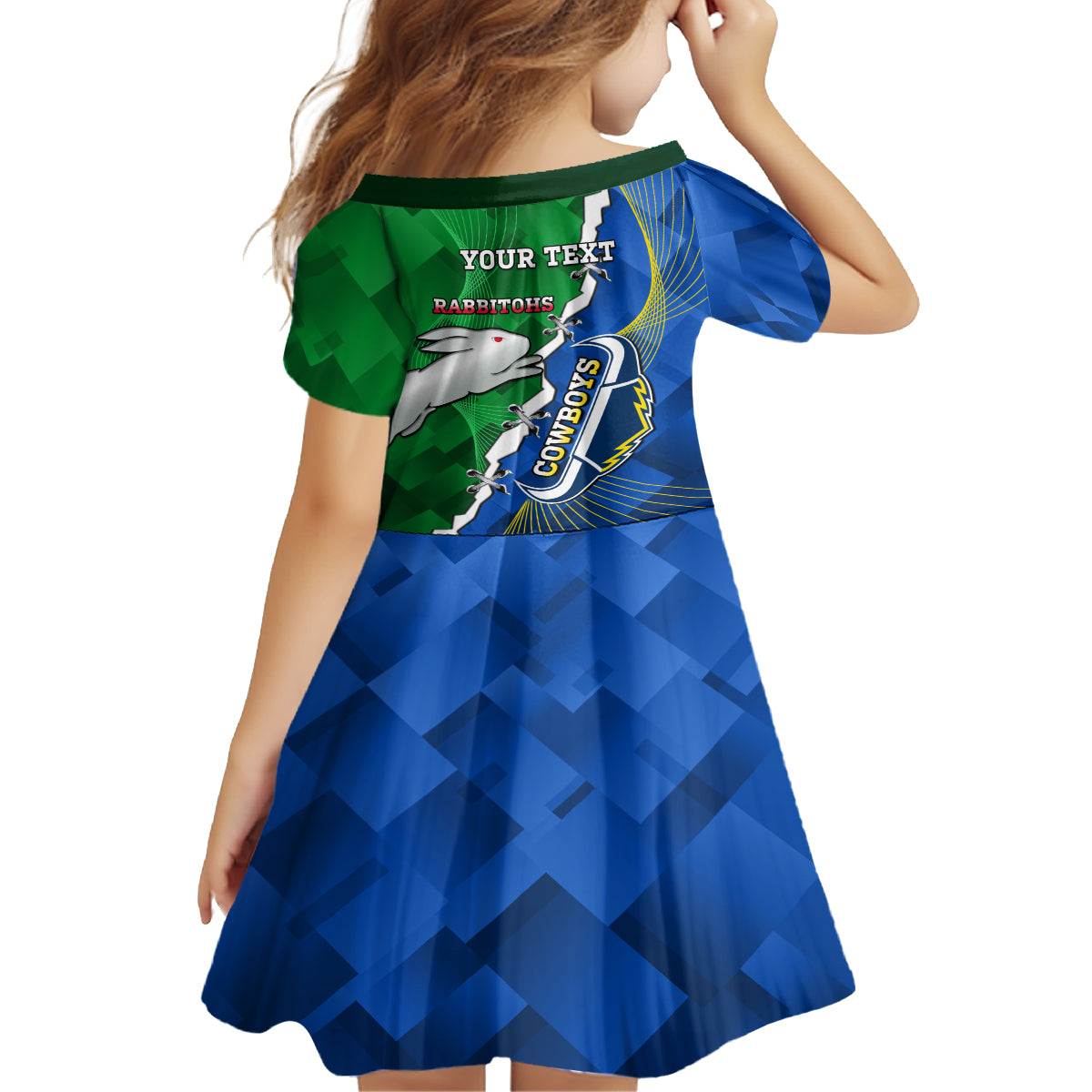 Personalised Rabbitohs And Cowboys Rugby Kid Short Sleeve Dress Dynamic Style