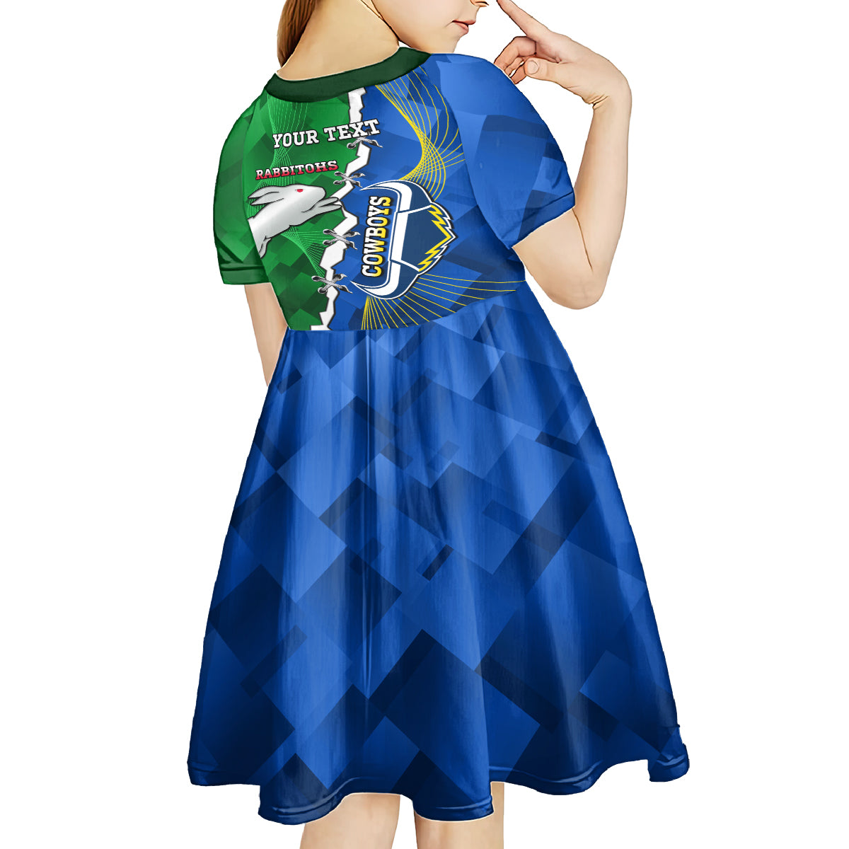 Personalised Rabbitohs And Cowboys Rugby Kid Short Sleeve Dress Dynamic Style