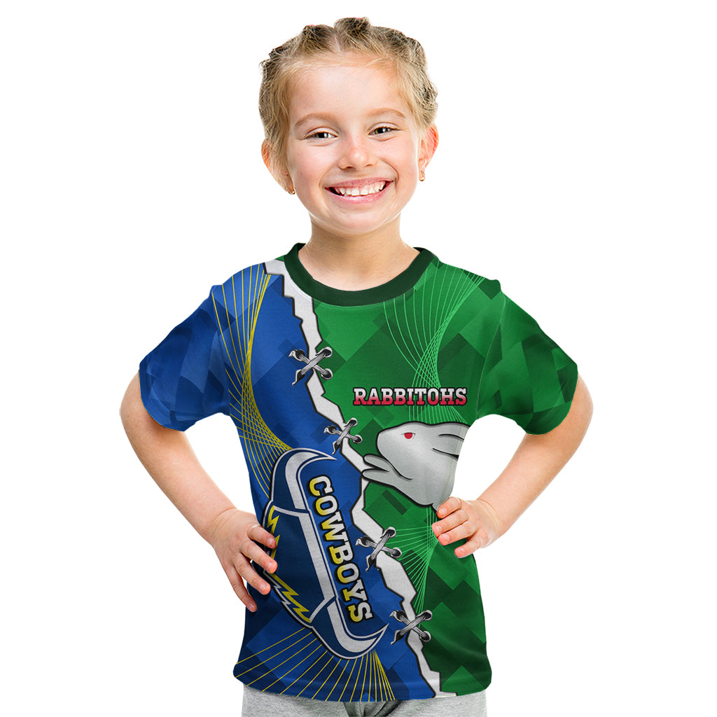 Personalised Rabbitohs And Cowboys Rugby Kid T Shirt Dynamic Style