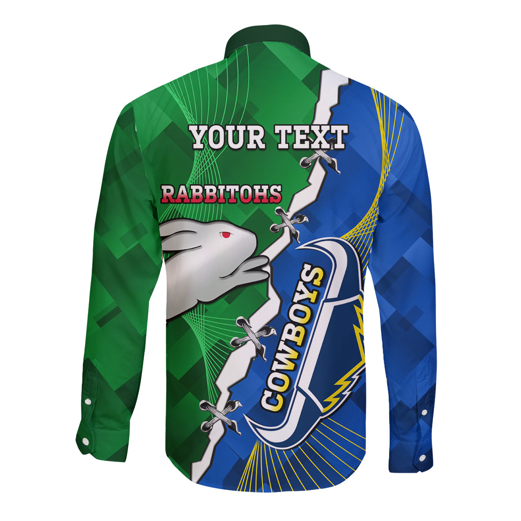 Personalised Rabbitohs And Cowboys Rugby Long Sleeve Button Shirt Dynamic Style