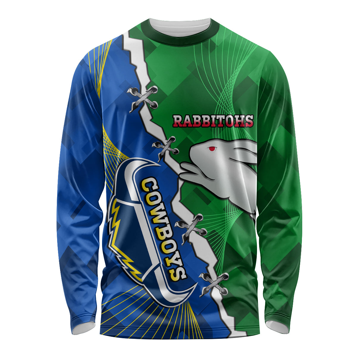 Personalised Rabbitohs And Cowboys Rugby Long Sleeve Shirt Dynamic Style
