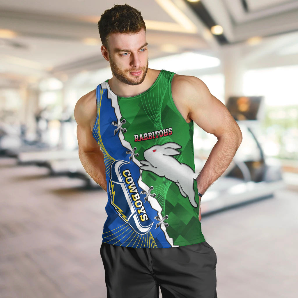 Personalised Rabbitohs And Cowboys Rugby Men Tank Top Dynamic Style