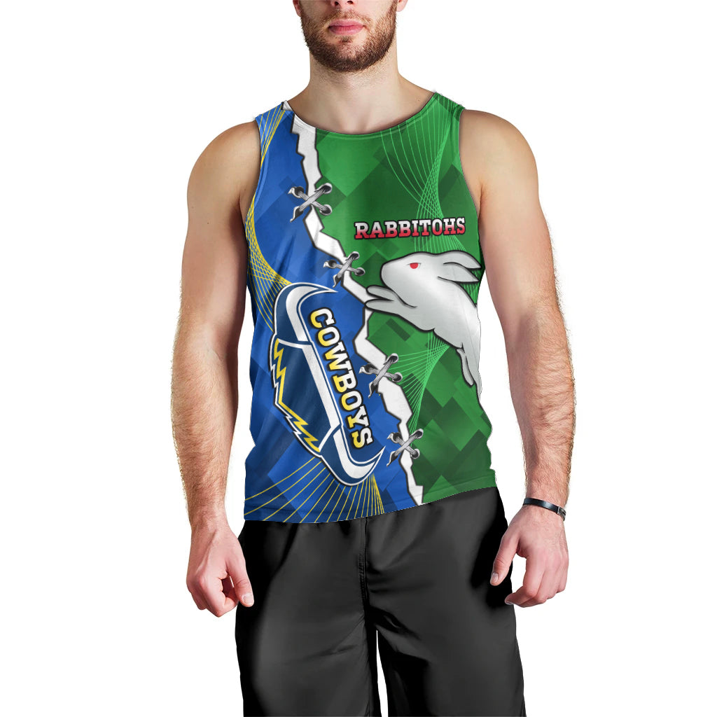 Personalised Rabbitohs And Cowboys Rugby Men Tank Top Dynamic Style