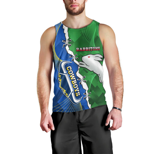 Personalised Rabbitohs And Cowboys Rugby Men Tank Top Dynamic Style