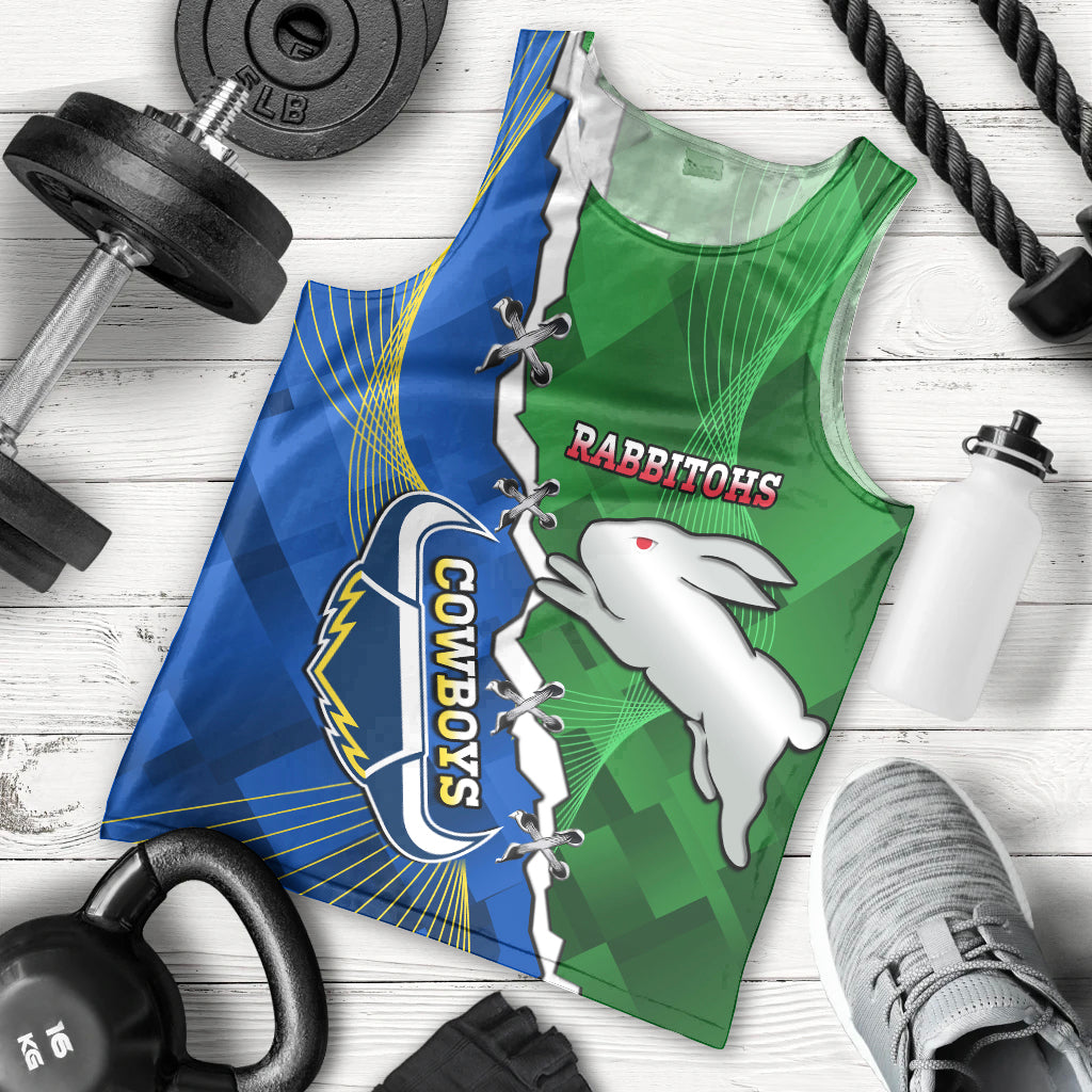Personalised Rabbitohs And Cowboys Rugby Men Tank Top Dynamic Style