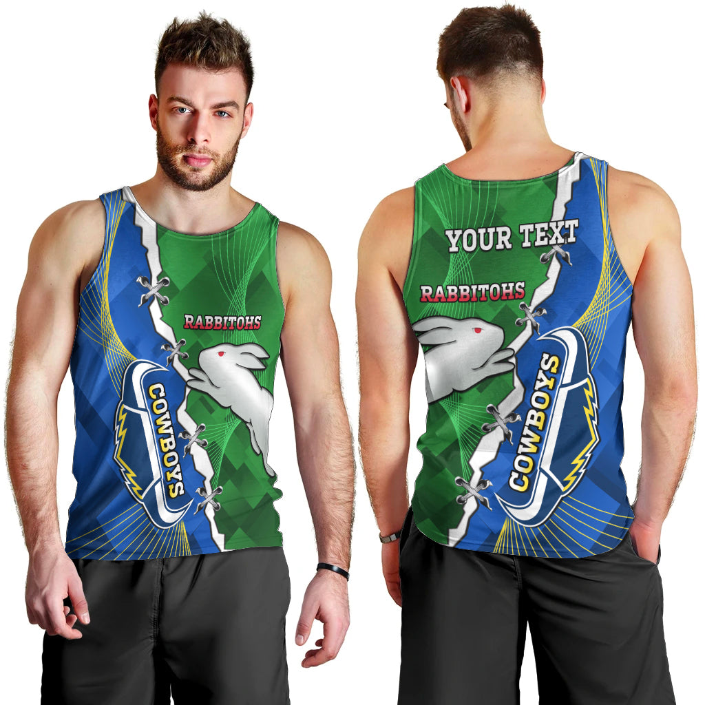 Personalised Rabbitohs And Cowboys Rugby Men Tank Top Dynamic Style