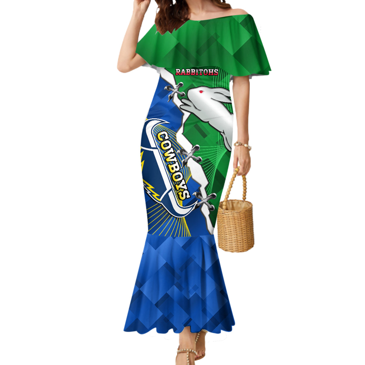 Personalised Rabbitohs And Cowboys Rugby Mermaid Dress Dynamic Style