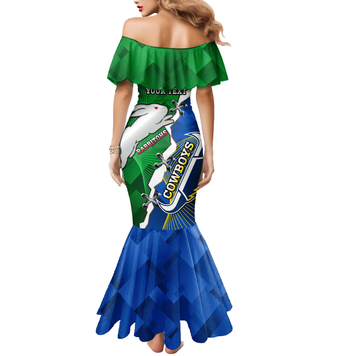 Personalised Rabbitohs And Cowboys Rugby Mermaid Dress Dynamic Style