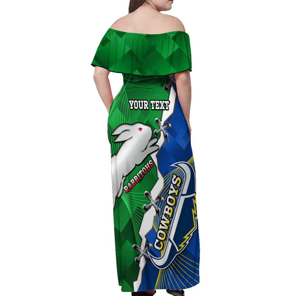 Personalised Rabbitohs And Cowboys Rugby Off Shoulder Maxi Dress Dynamic Style