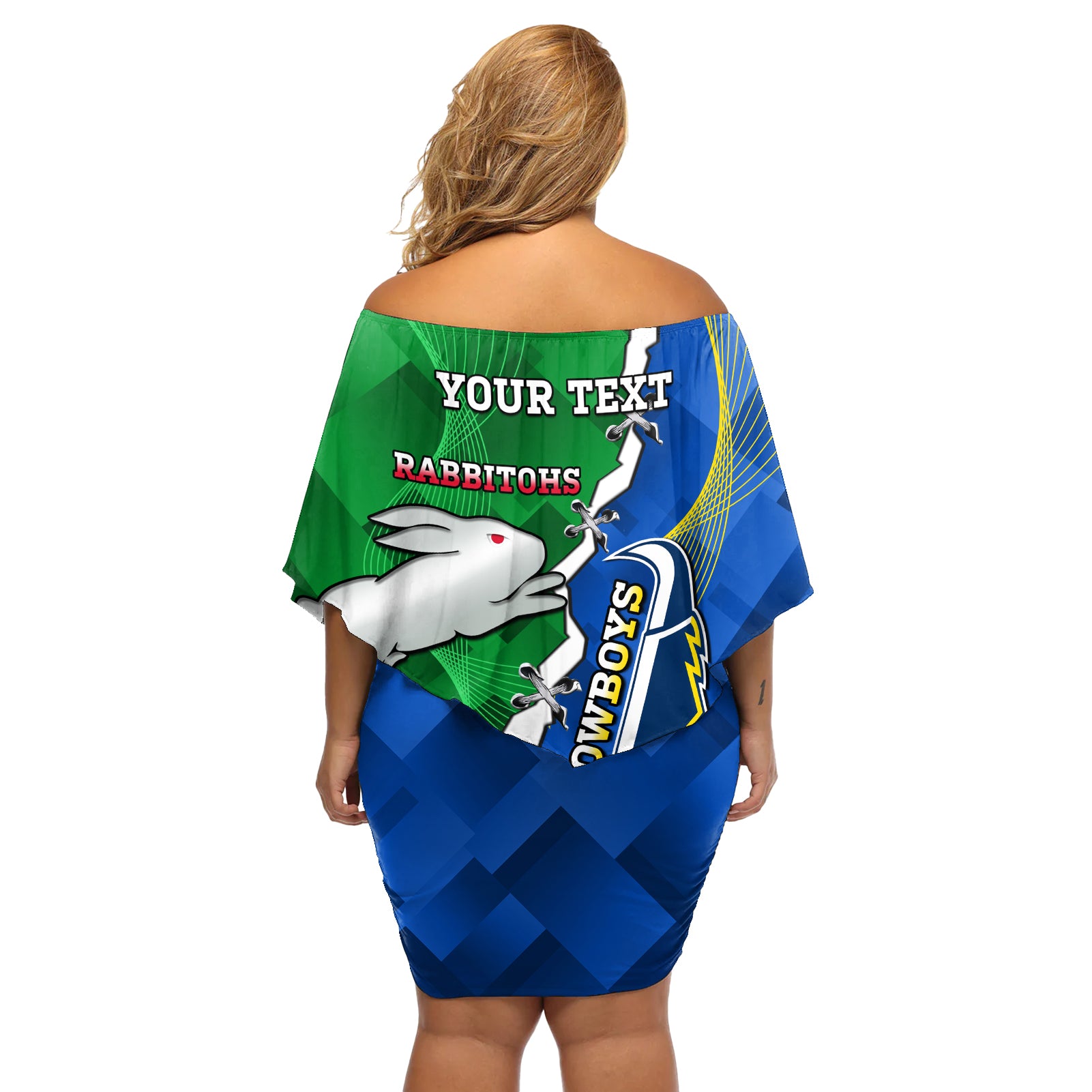 Personalised Rabbitohs And Cowboys Rugby Off Shoulder Short Dress Dynamic Style