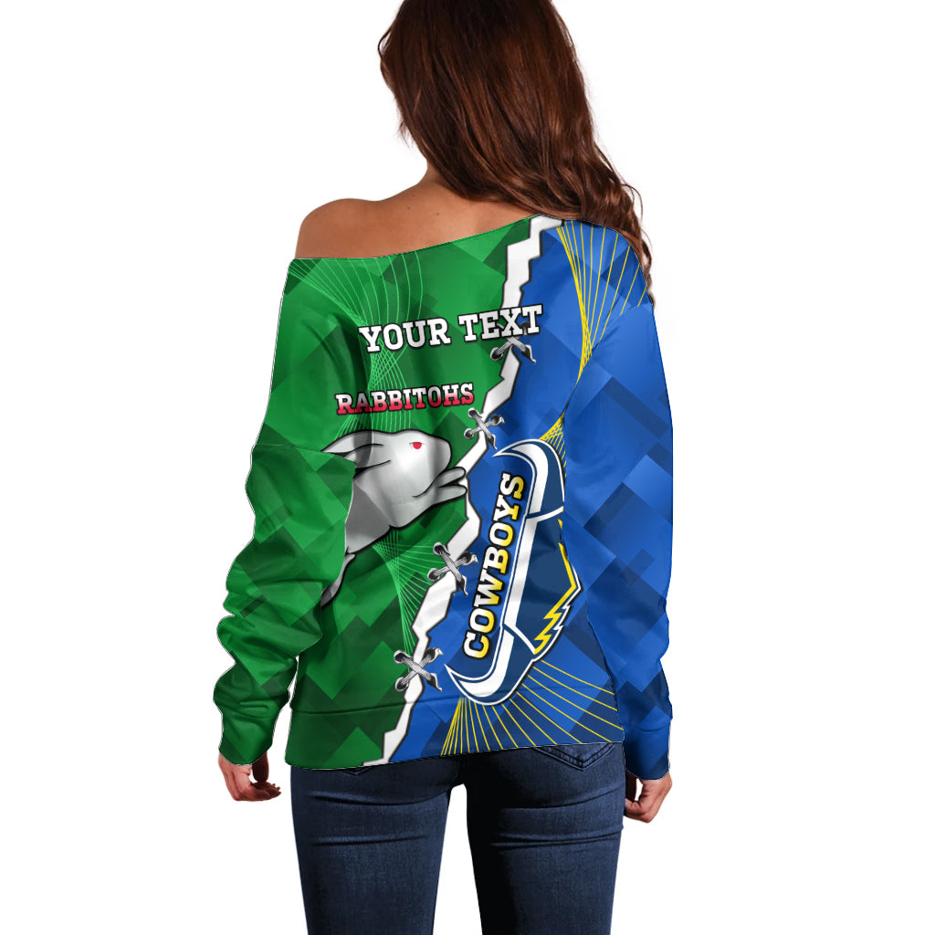 Personalised Rabbitohs And Cowboys Rugby Off Shoulder Sweater Dynamic Style