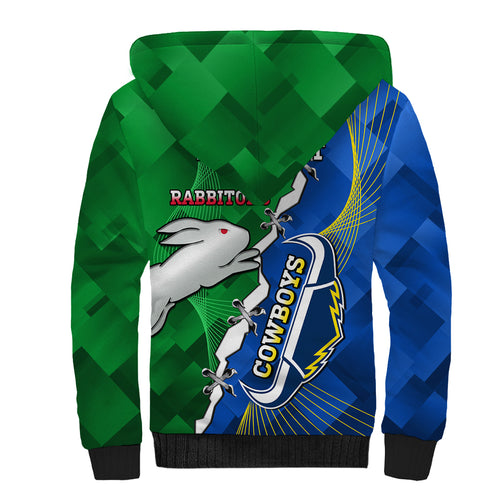 Personalised Rabbitohs And Cowboys Rugby Sherpa Hoodie Dynamic Style