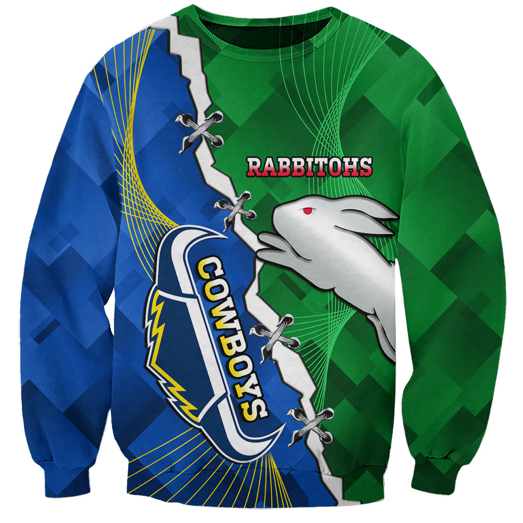 Personalised Rabbitohs And Cowboys Rugby Sweatshirt Dynamic Style