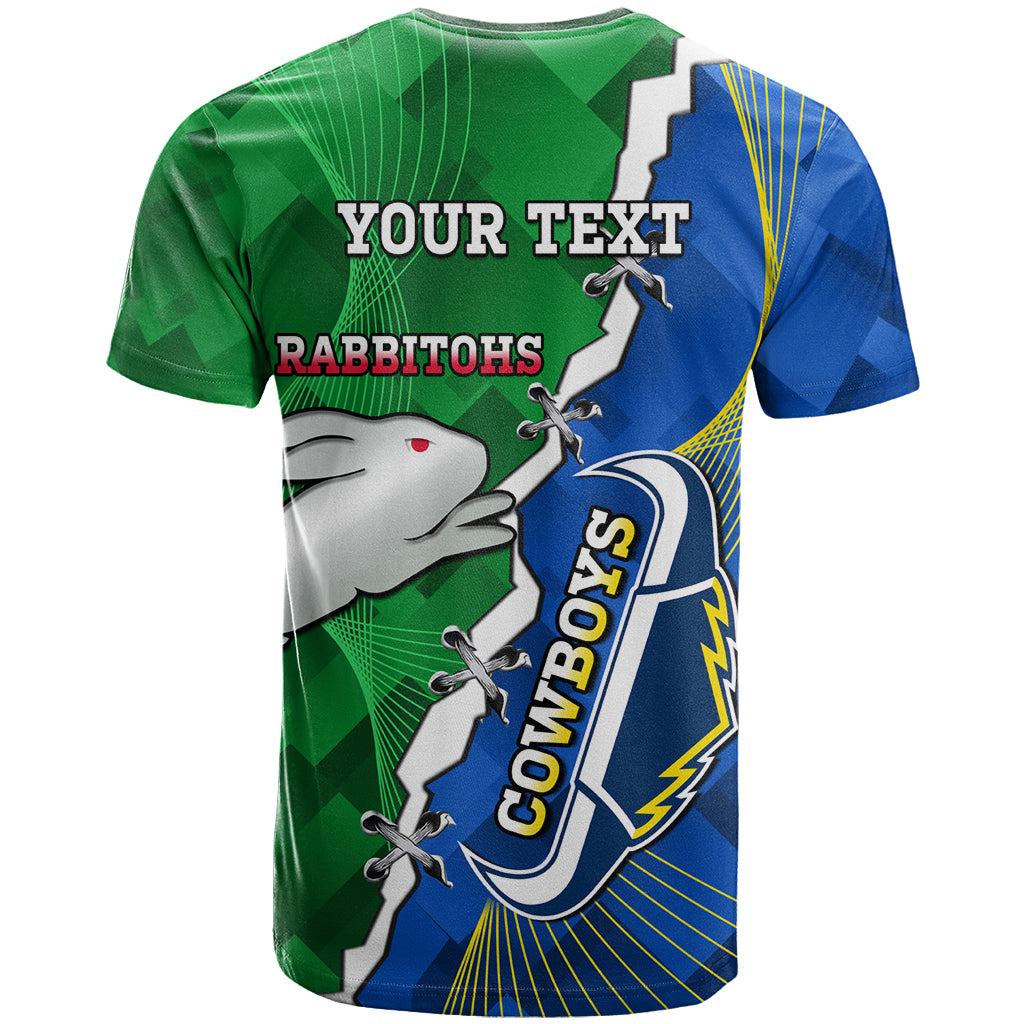 Personalised Rabbitohs And Cowboys Rugby T Shirt Dynamic Style