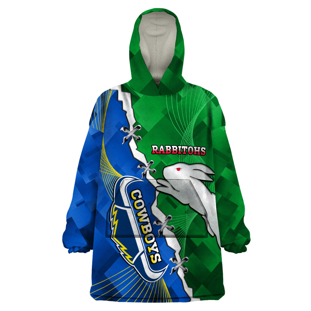 Personalised Rabbitohs And Cowboys Rugby Wearable Blanket Hoodie Dynamic Style