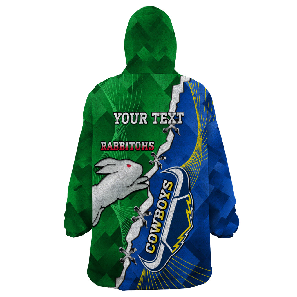 Personalised Rabbitohs And Cowboys Rugby Wearable Blanket Hoodie Dynamic Style