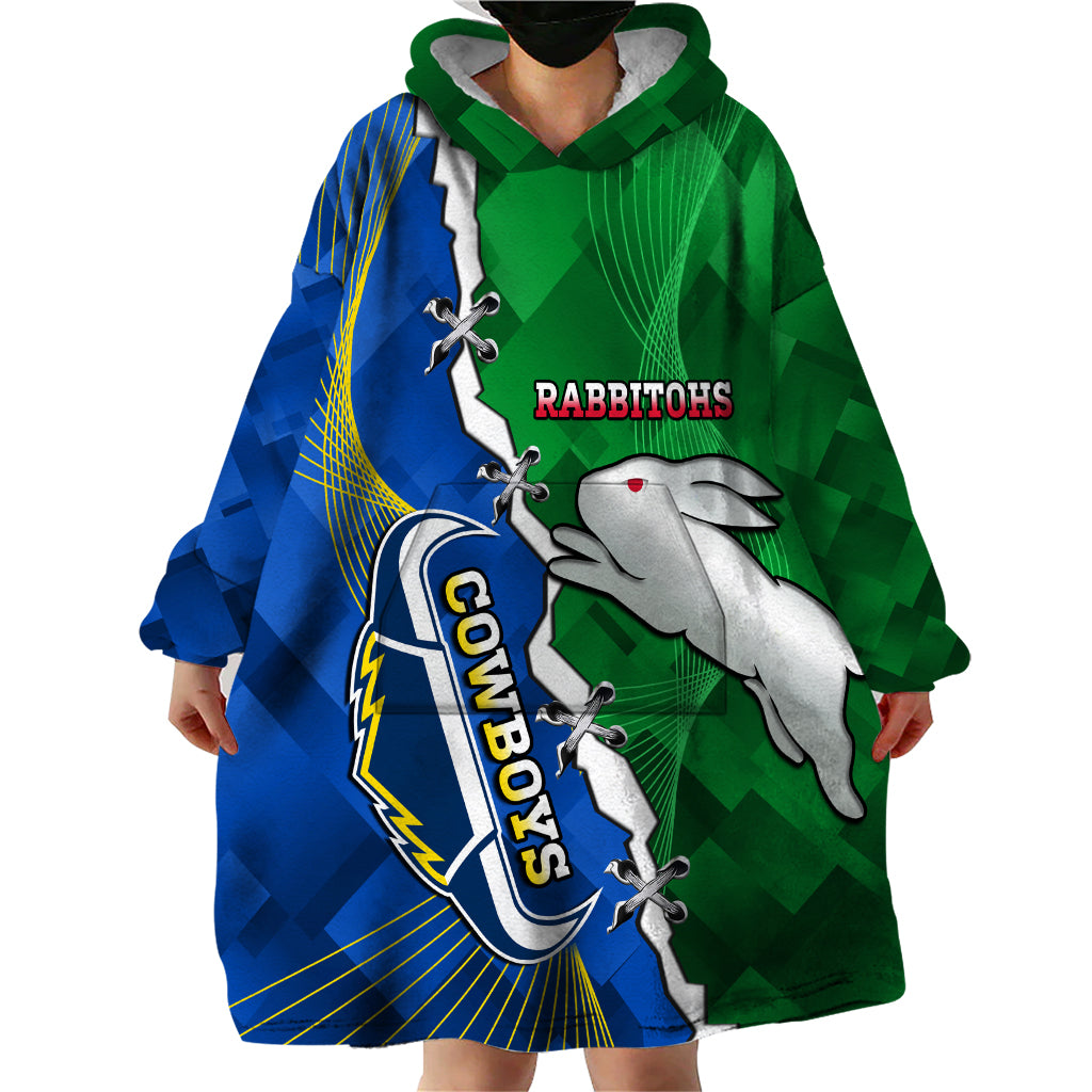 Personalised Rabbitohs And Cowboys Rugby Wearable Blanket Hoodie Dynamic Style