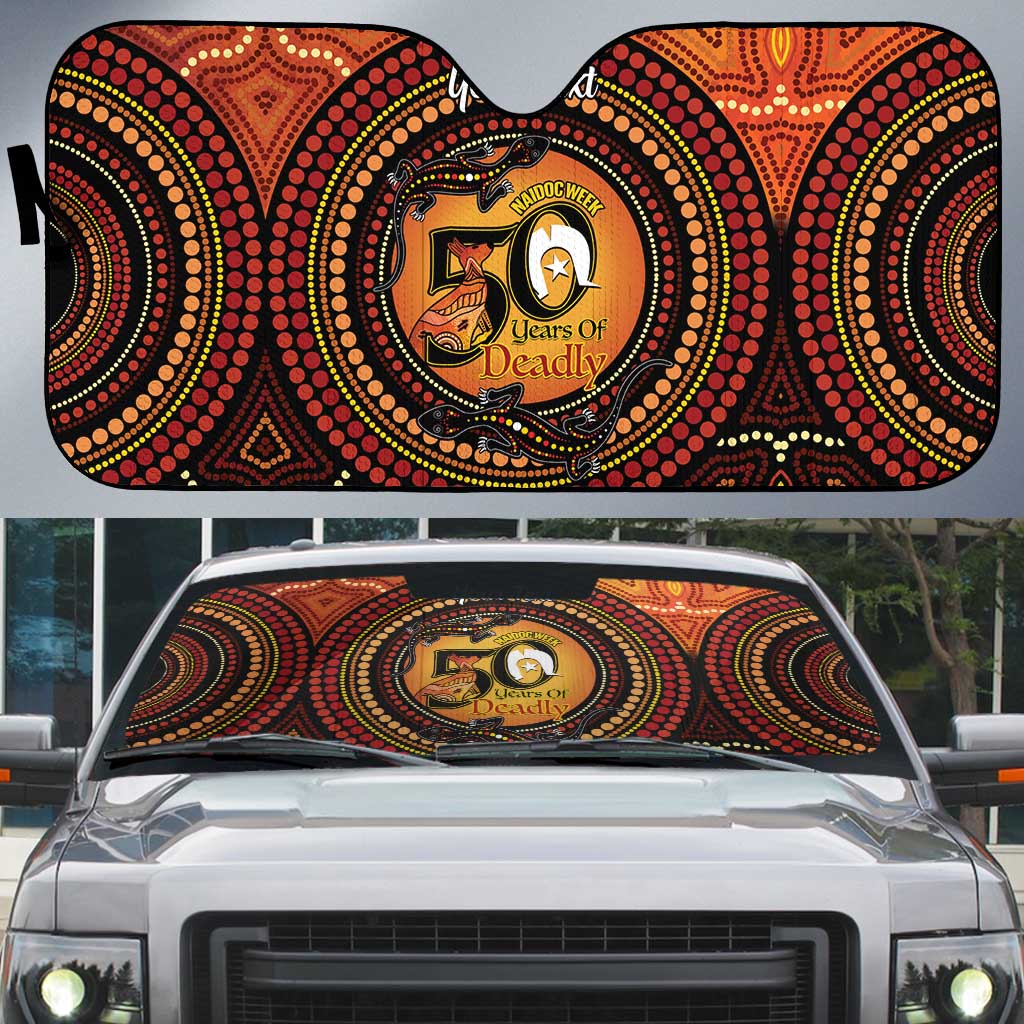 NAIDOC Week 2026 Personalised Auto Sun Shade 50 Years of Deadly Lizard Kangaroo Aboriginal Art