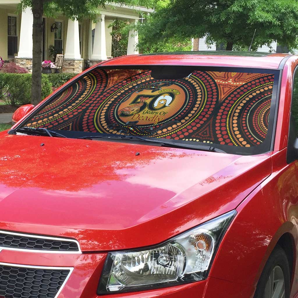 NAIDOC Week 2026 Personalised Auto Sun Shade 50 Years of Deadly Lizard Kangaroo Aboriginal Art