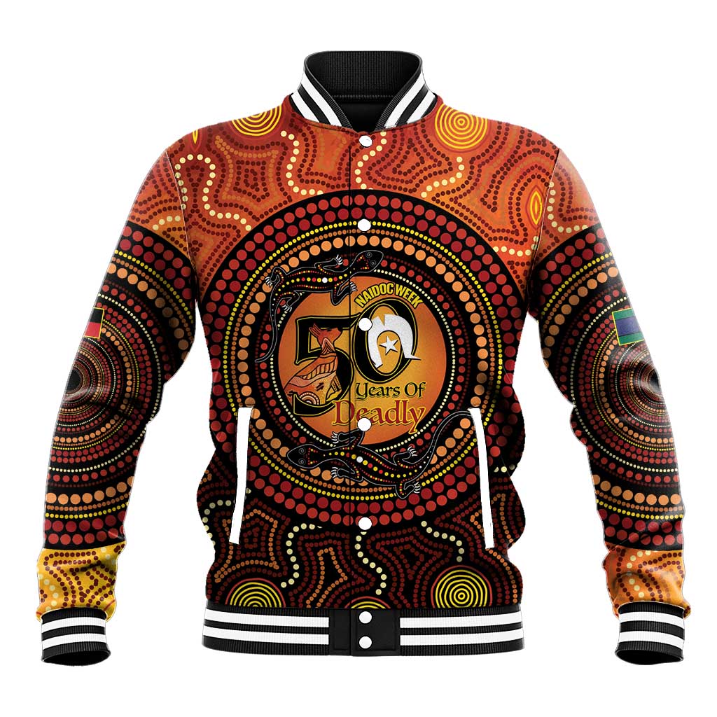 NAIDOC Week 2026 Personalised Baseball Jacket 50 Years of Deadly Lizard Kangaroo Aboriginal Art