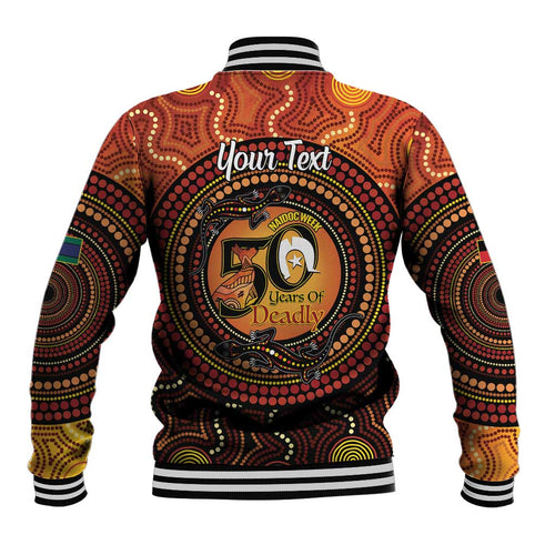 NAIDOC Week 2026 Personalised Baseball Jacket 50 Years of Deadly Lizard Kangaroo Aboriginal Art
