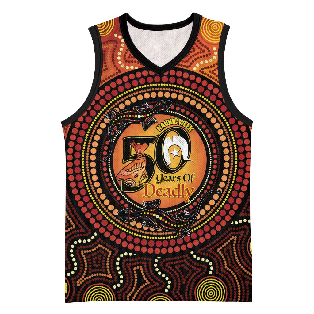 NAIDOC Week 2026 Personalised Basketball Jersey 50 Years of Deadly Lizard Kangaroo Aboriginal Art