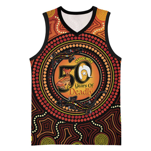 NAIDOC Week 2026 Personalised Basketball Jersey 50 Years of Deadly Lizard Kangaroo Aboriginal Art