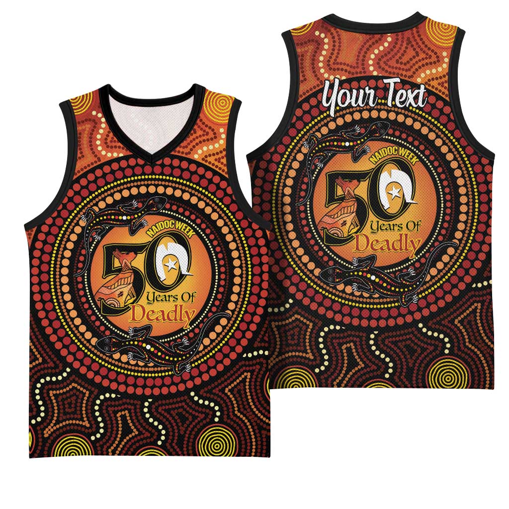 NAIDOC Week 2026 Personalised Basketball Jersey 50 Years of Deadly Lizard Kangaroo Aboriginal Art