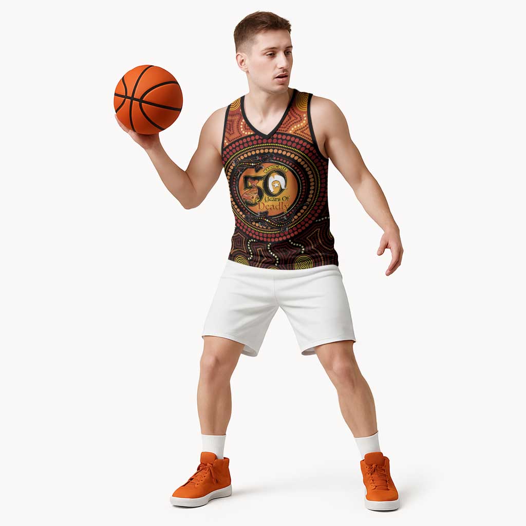 NAIDOC Week 2026 Personalised Basketball Jersey 50 Years of Deadly Lizard Kangaroo Aboriginal Art