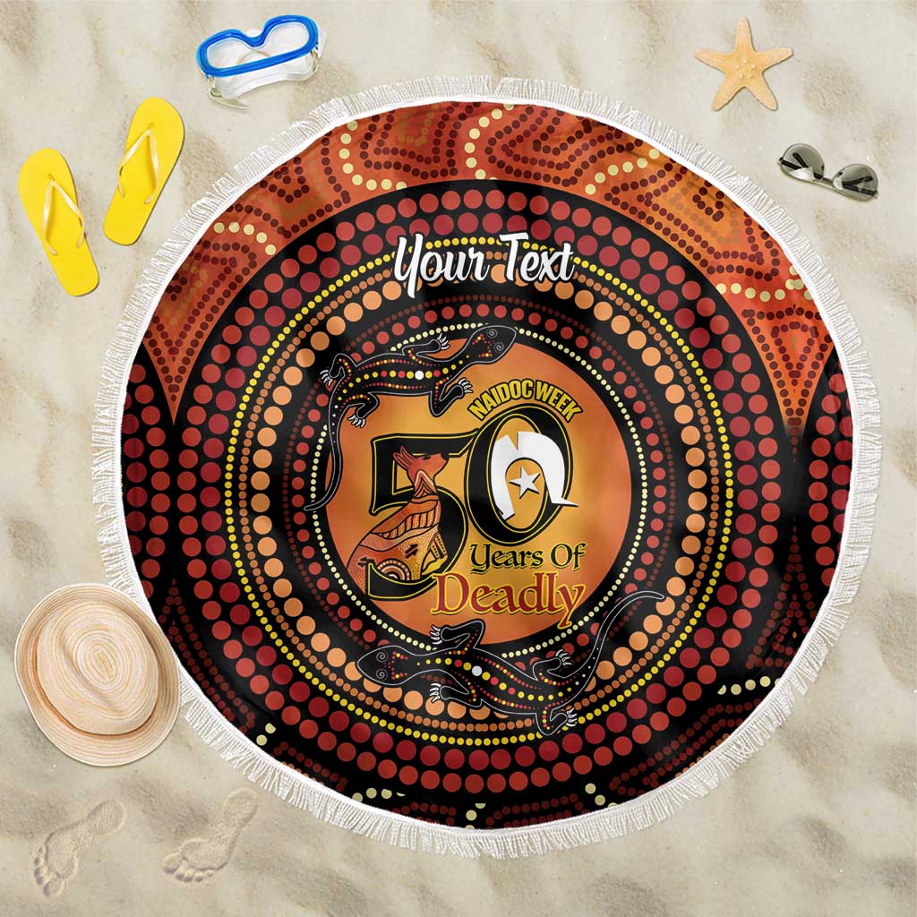NAIDOC Week 2026 Personalised Beach Blanket 50 Years of Deadly Lizard Kangaroo Aboriginal Art