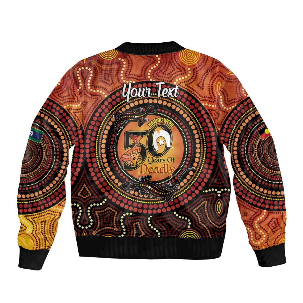 NAIDOC Week 2026 Personalised Bomber Jacket 50 Years of Deadly Lizard Kangaroo Aboriginal Art