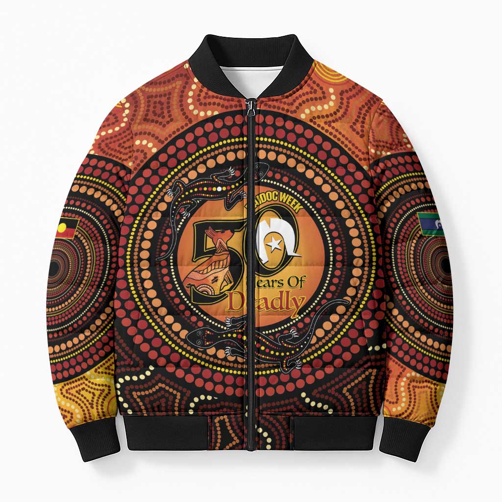 NAIDOC Week 2026 Personalised Bomber Puffer Jacket 50 Years of Deadly Lizard Kangaroo Aboriginal Art