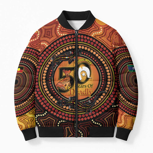 NAIDOC Week 2026 Personalised Bomber Puffer Jacket 50 Years of Deadly Lizard Kangaroo Aboriginal Art
